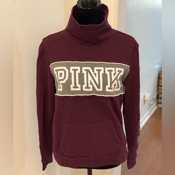 PINK by Victoria’s Secret Maroon Mock Turtleneck Sweatshirt w/ Front Pocket - Picture 1 of 4